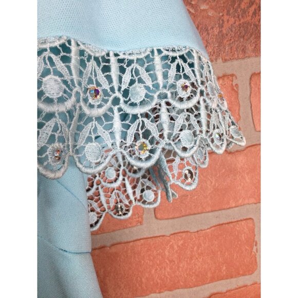 Vintage Miss Rubette Maxi Dress Lace Trim Cape Overlay Blue Size 14 - Picture 4 of 12